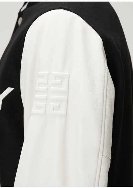 Siyah Beyaz Yün Varsity Mont