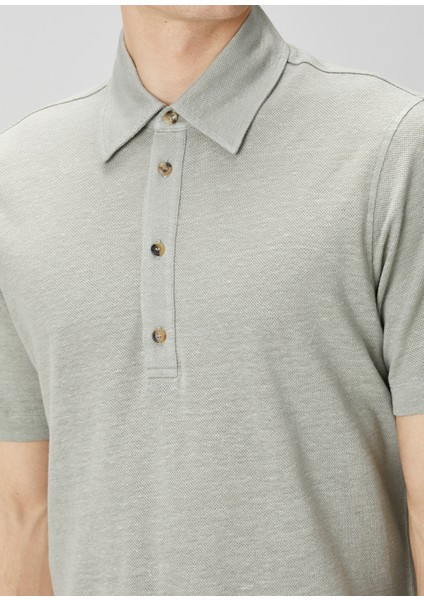 Açık Yeşil Polo Yaka Keten T-Shirt indirimleri