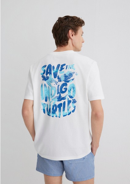 Indigo Turtles Baskılı Ekru Tişört 0613011-70057 fırsatları