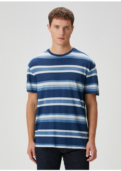 Indigo Çizgi Desenli T-Shirt