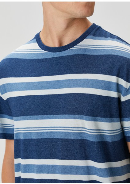 Indigo Çizgi Desenli T-Shirt indirimleri