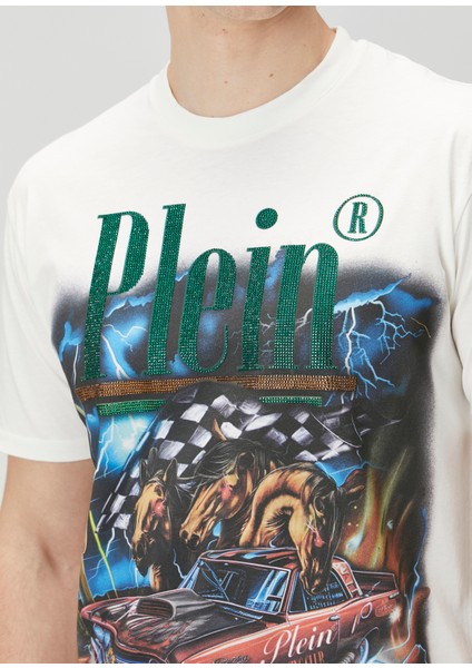 Beyaz Figür Baskılı Logo Detaylı T-Shirt indirimleri