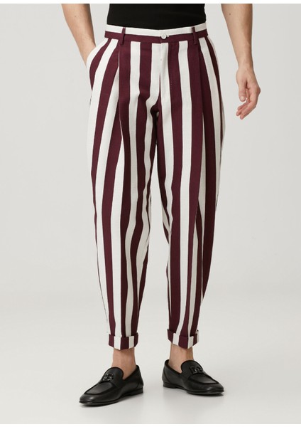 Bordo Çizgi Desenli Pantolon