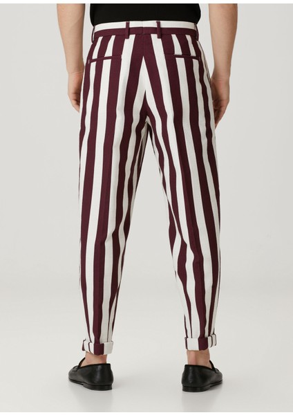 Bordo Çizgi Desenli Pantolon