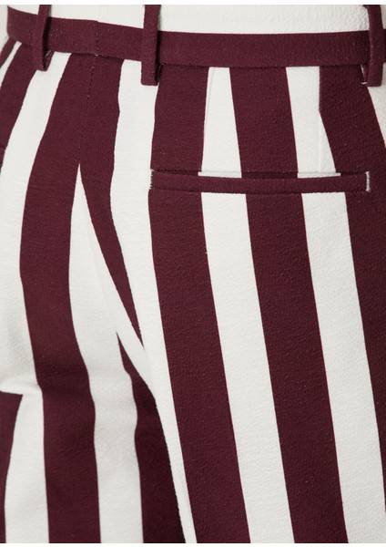Bordo Çizgi Desenli Pantolon