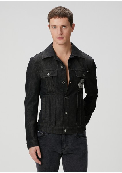 Siyah Logo Detaylı Denim Ceket