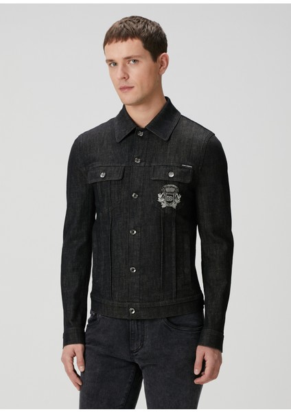 Siyah Logo Detaylı Denim Ceket modelleri