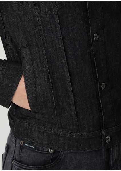 Siyah Logo Detaylı Denim Ceket