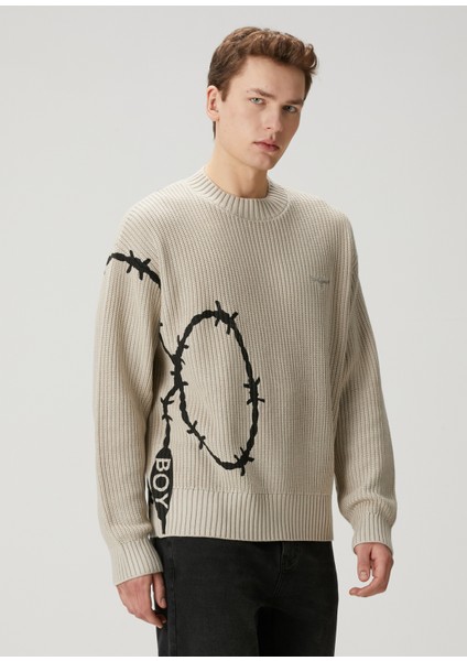 Barb Boy Ekru Logo Detaylı Kazak