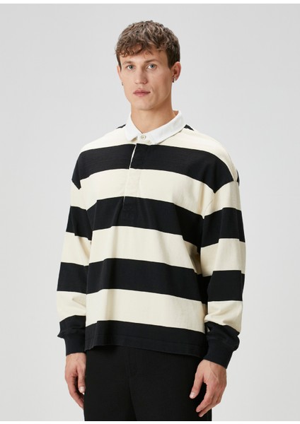 Siyah Beyaz Polo Yaka Sweatshirt modelleri
