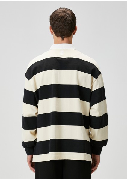 Siyah Beyaz Polo Yaka Sweatshirt fırsatları