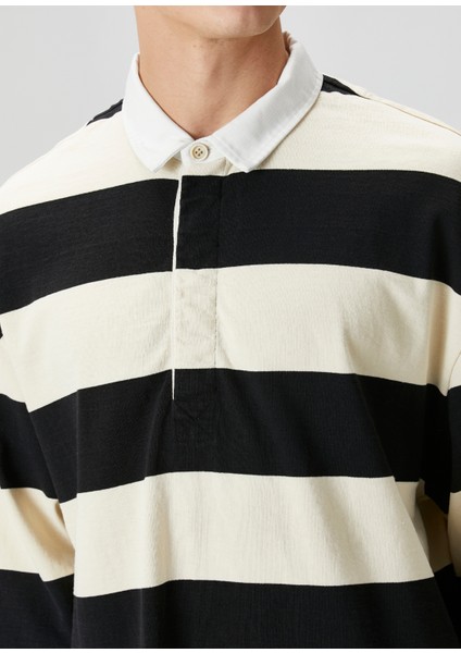 Siyah Beyaz Polo Yaka Sweatshirt indirimleri