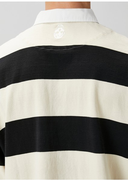Siyah Beyaz Polo Yaka Sweatshirt