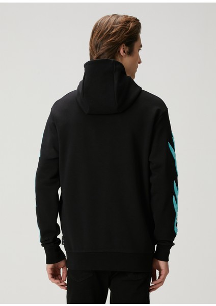 Siyah Mavi Kapüşonlu Sweatshirt