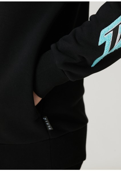 Siyah Mavi Kapüşonlu Sweatshirt
