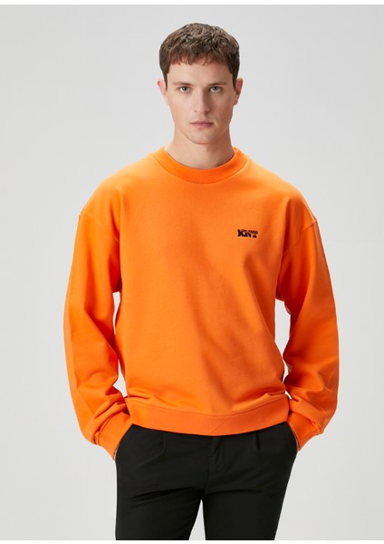 Turuncu Logo Nakışlı Sweatshirt