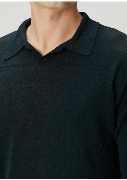 Reggie Koyu Yeşil Polo Yaka Kısa Kollu Keten Triko indirimleri