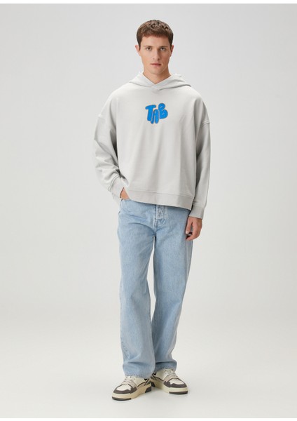 Own Words Gri Baskılı Kapüşonlu Erkek Sweatshirt
