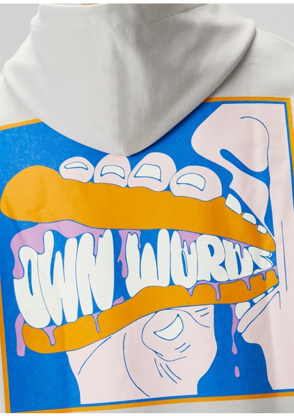 Own Words Gri Baskılı Kapüşonlu Erkek Sweatshirt