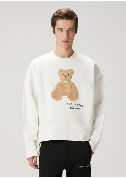 Beyaz Figür Detaylı Slogan Baskılı Sweatshirt