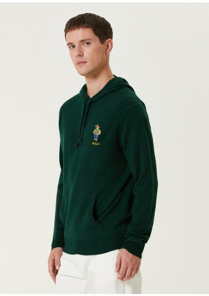 Koyu Yeşil Kapüşonlu Yün Sweatshirt