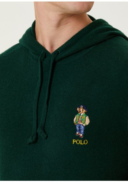 Koyu Yeşil Kapüşonlu Yün Sweatshirt
