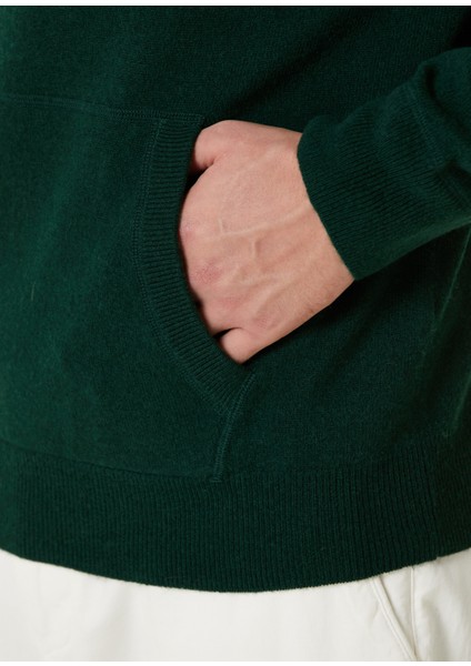 Koyu Yeşil Kapüşonlu Yün Sweatshirt