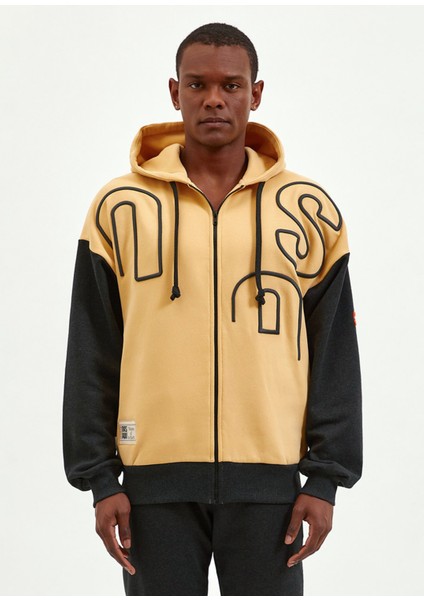Kum Fırtınası Fermuarlı Antrasit Kum Rengi Hoodie