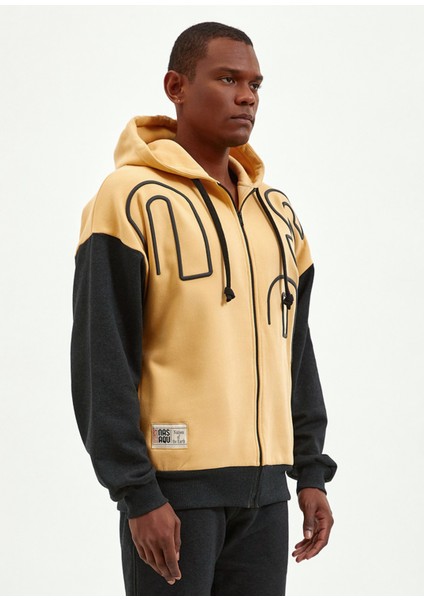 Kum Fırtınası Fermuarlı Antrasit Kum Rengi Hoodie
