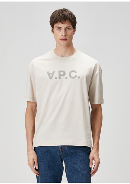 Ekru Logo Baskılı T-Shirt