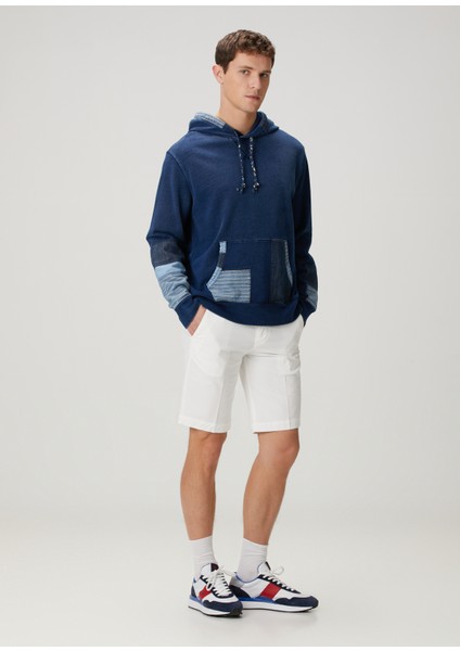 Indigo Kapüşonlu Patchwork Detaylı Sweatshirt
