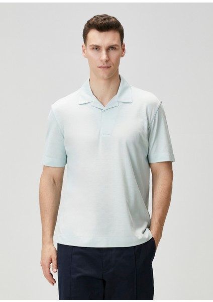 Açık Mavi Polo Yaka Ipek T-Shirt