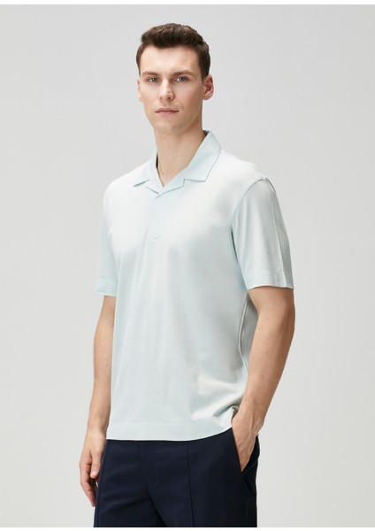 Açık Mavi Polo Yaka Ipek T-Shirt modelleri