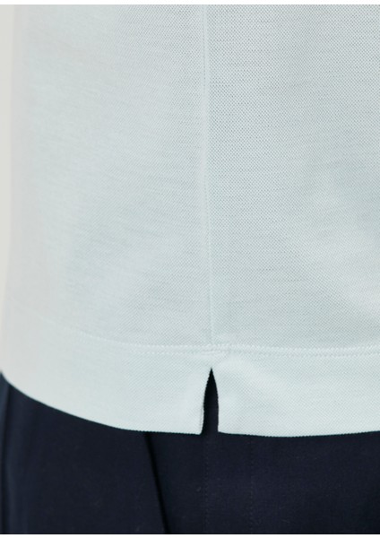 Açık Mavi Polo Yaka Ipek T-Shirt
