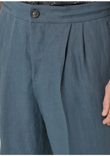 Koyu Mavi Keten Pantolon