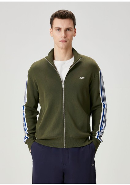 Kahverengi Şerit Detaylı Sweatshirt