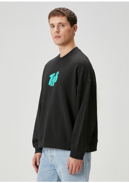 Big Fish Siyah Baskılı Uzun Kollu Erkek Sweatshirt