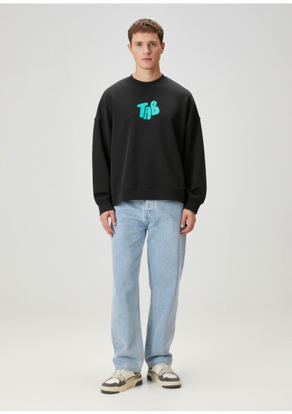 Big Fish Siyah Baskılı Uzun Kollu Erkek Sweatshirt