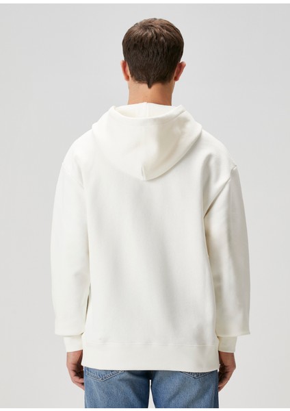 Fildişi Kapüşonlu Logo Baskılı Sweatshirt
