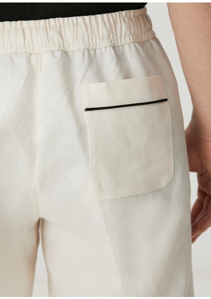 Beyaz Beli Kordonlu Keten Pantolon indirimleri