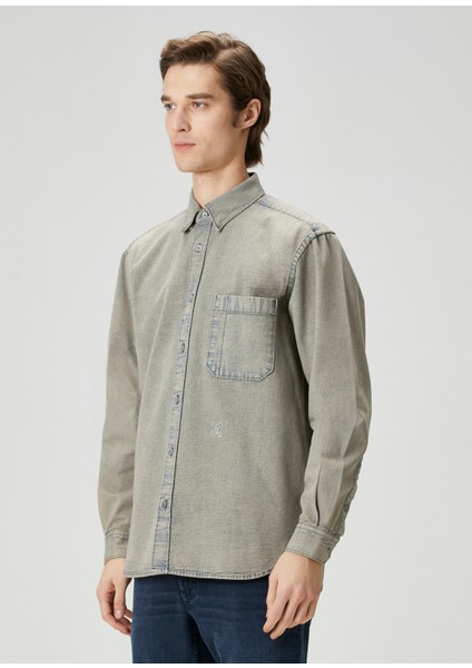 Taş Logo Nakışlı Organik Pamuk Denim Gömlek