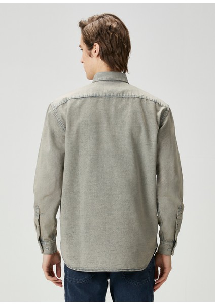 Taş Logo Nakışlı Organik Pamuk Denim Gömlek