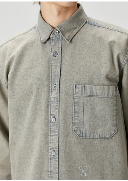 Taş Logo Nakışlı Organik Pamuk Denim Gömlek