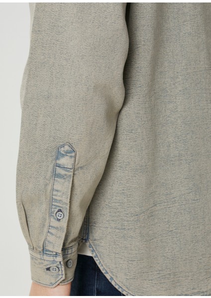 Taş Logo Nakışlı Organik Pamuk Denim Gömlek