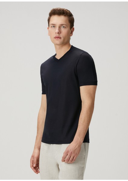 Koyu Mavi Yün T-Shirt