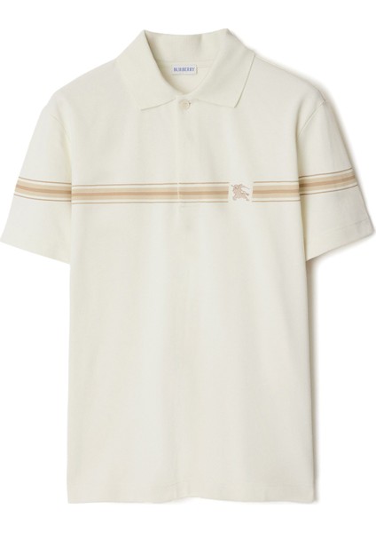 Sic Beyaz Çizgili Pamuklu Polo Yaka Kısa Kollu Erkek T-Shirt
