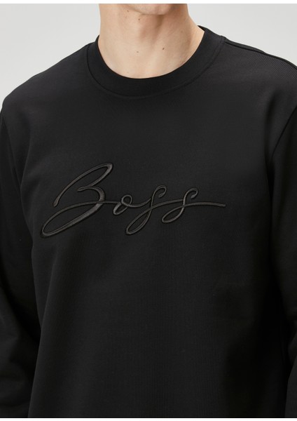 Relaxed Fit Siyah Logo Nakışlı Sweatshirt indirimleri