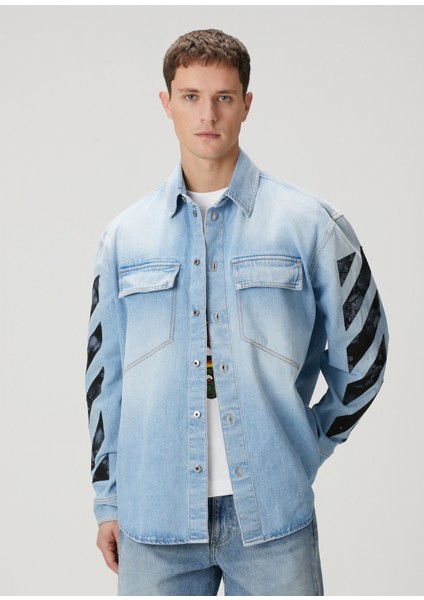 Mavi Logo Patchli Denim Gömlek
