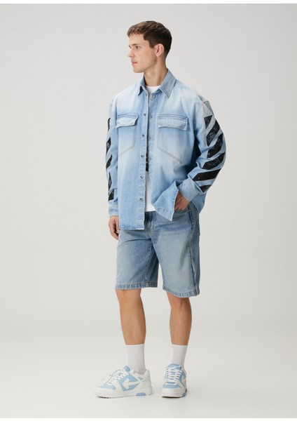 Mavi Logo Patchli Denim Gömlek