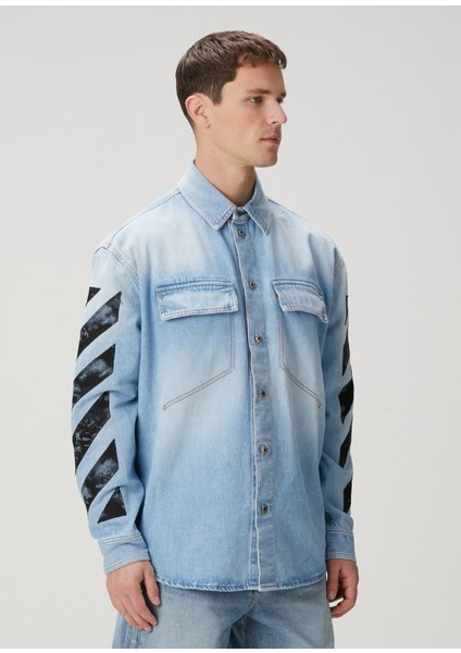Mavi Logo Patchli Denim Gömlek